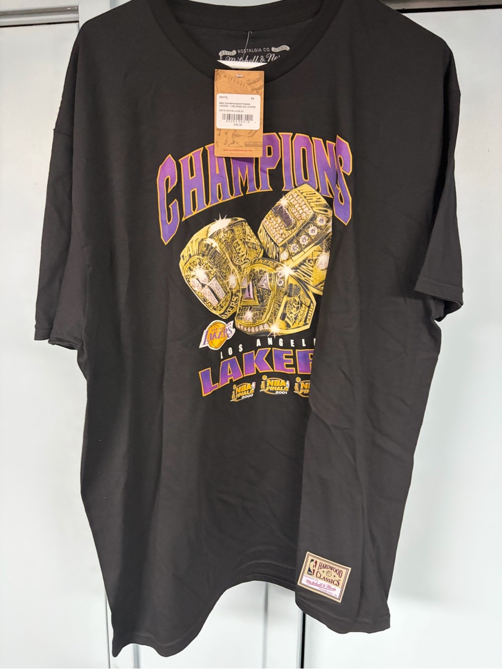 Mitchell & Ness hardwood classic LA lakers nba basketball rings kobe shirt 2XL